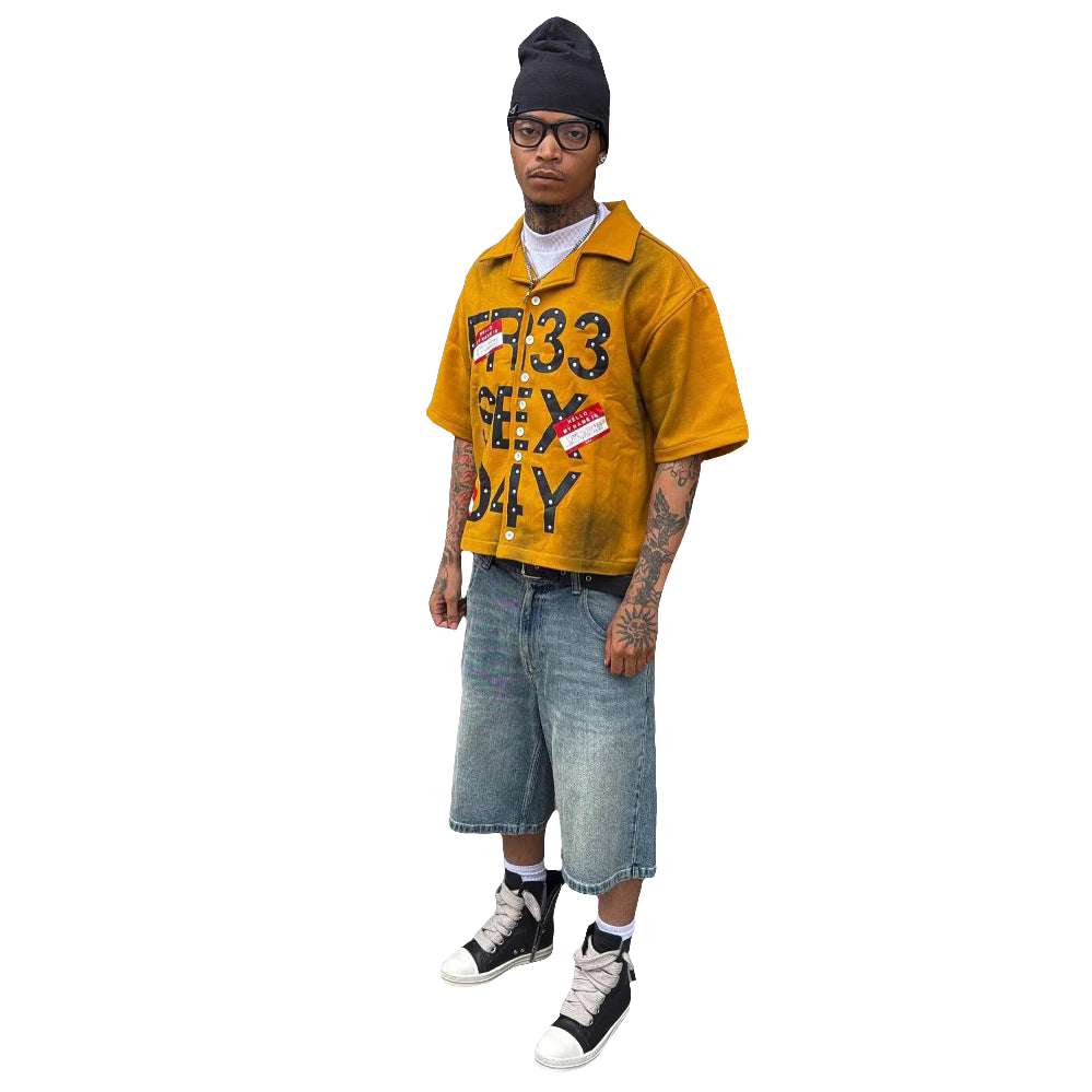 Euro Heavy Street Style Rhinestone Print Polo Shirt