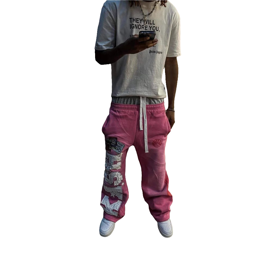 American Streetwear Embroidered Sweatpants for Men Women