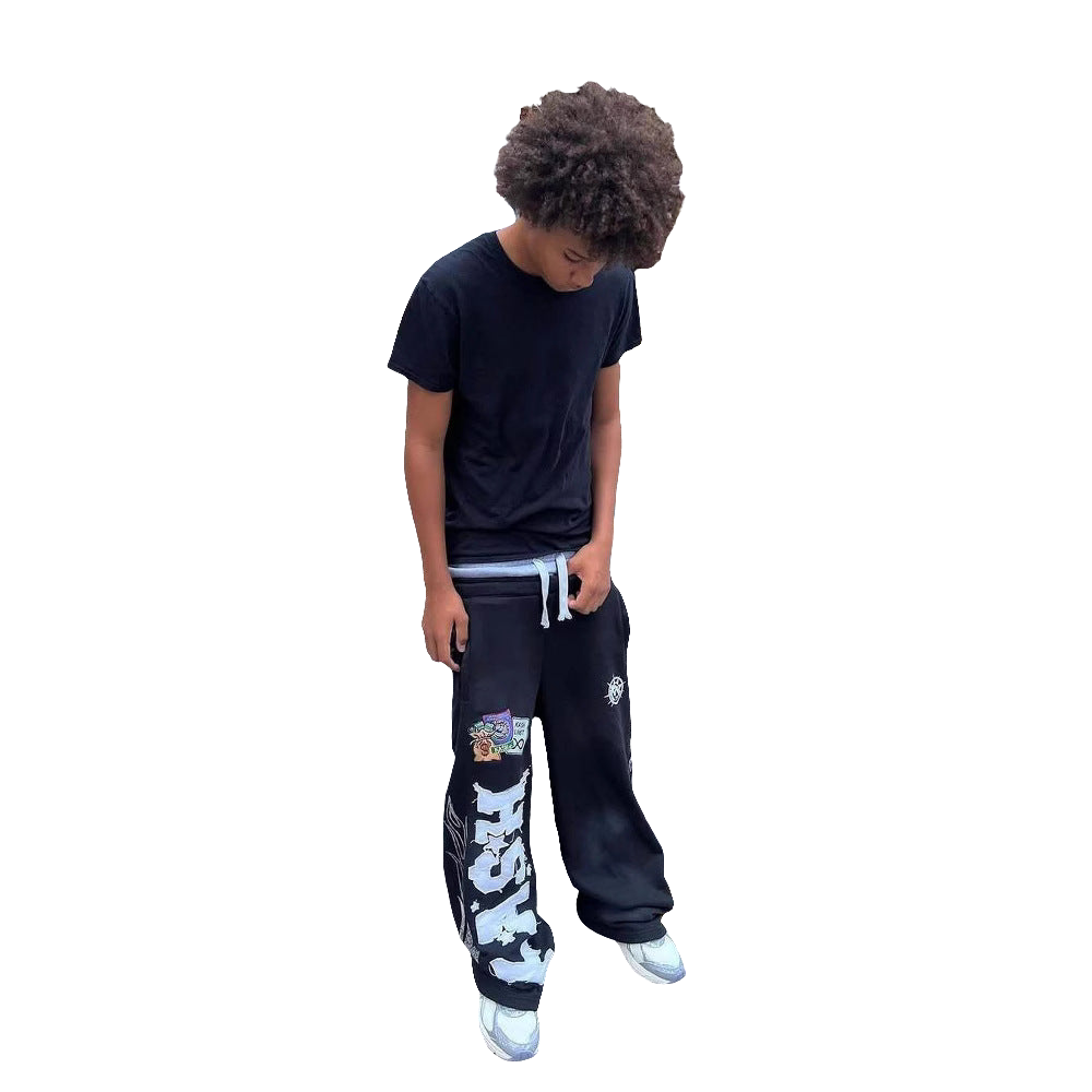 American Streetwear Embroidered Sweatpants for Men Women