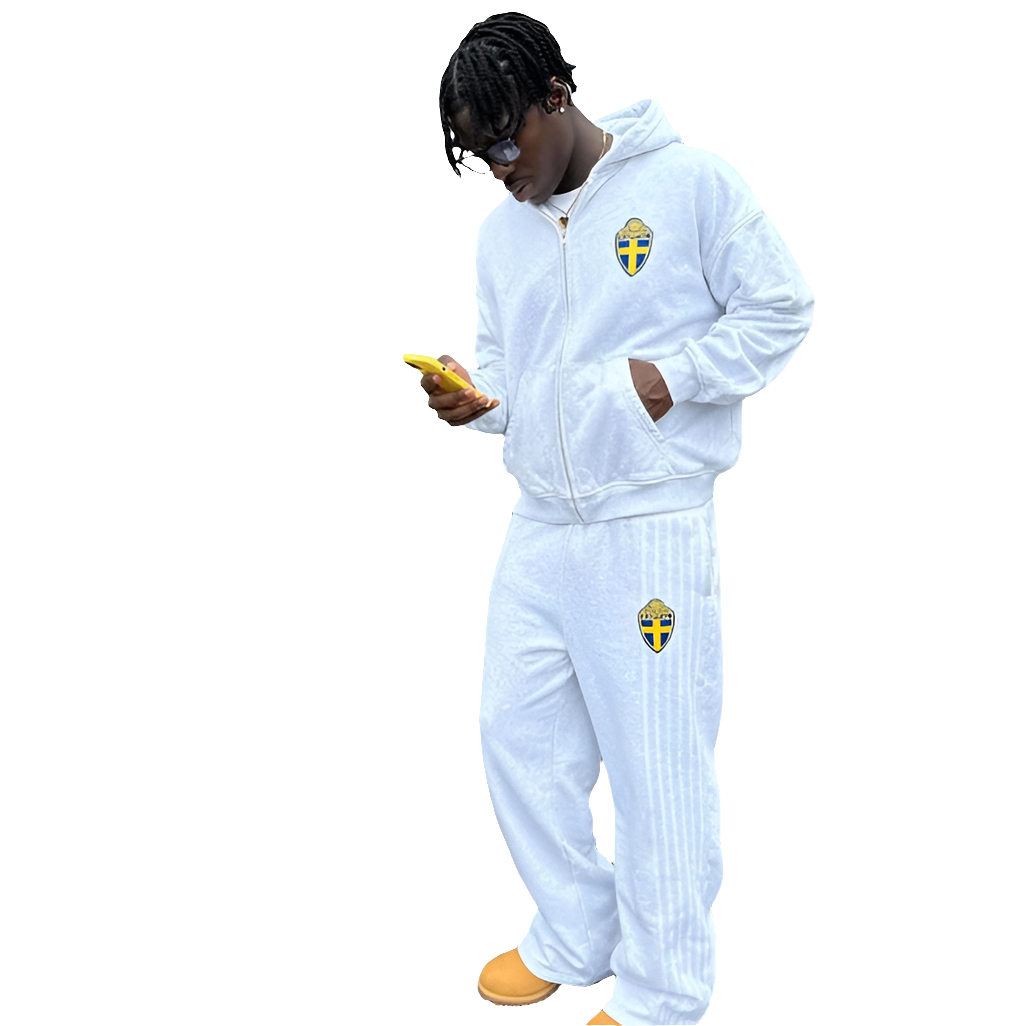 Embroidered Hoodie Set American Style Relaxed Fit